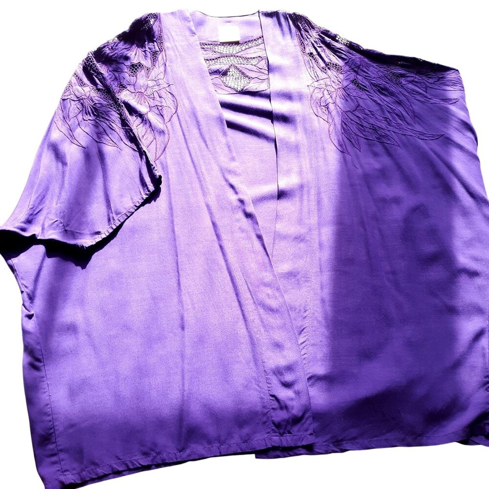 Red Threads Women 1X Purple Kimono 3 Piece Skirt Set Embroidered Vintage NOS